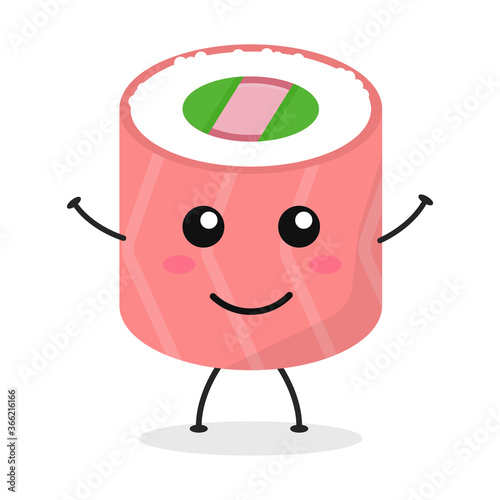 Cute flat cartoon sushi illustration. Vector illustration of cute sushi with a smiling expression.