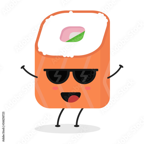 Cute flat cartoon sushi illustration. Vector illustration of cute sushi with a smiling expression.