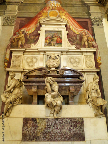 Michelangelo`s tomb inside the Basilica of Santa Croce in Florence, ITALY photo