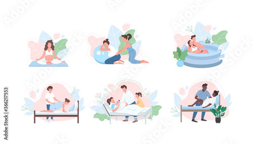 Prenatal care flat color vector faceless character set