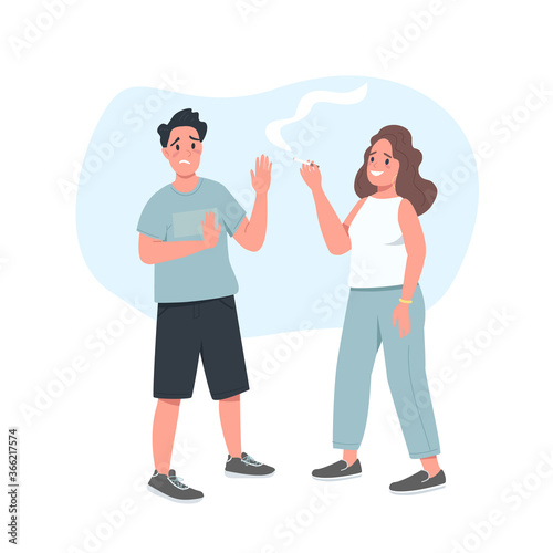 Refusing cigarette male flat color vector faceless character