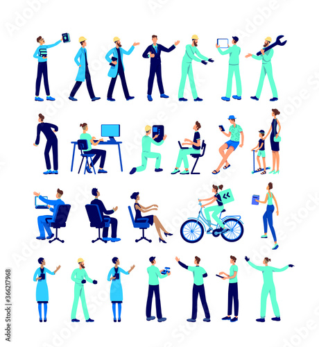 Industrial employees flat color vector faceless character set