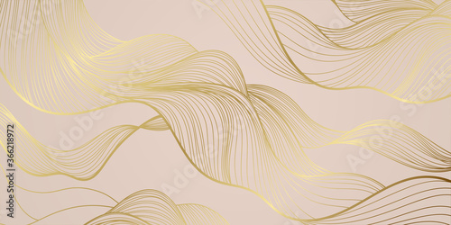 Golden lines pattern background. Luxury gold Line arts wallpaper. Design for cover, invitation background, packaging design, fabric and print. Vector illustration.