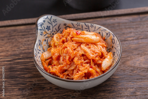 Kimchi on wooden table, Korean