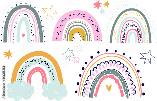 Vector rainbow clipart set Children illustration Modern print for girl or boy Nursery Modern Printable art on white background