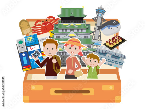 家族で日本の大阪観光旅行