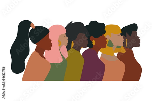 Group of African-American pretty girls. Protecting the rights of black people.  Female portrait in profile. Black concept of beauty. Vector illustration of a black woman.