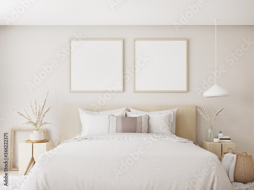 White bedroom interior.Earth tones design.3d rendering © manow