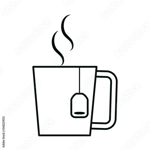 hot tea cup with teabag beverage aroma isolated linear style icon