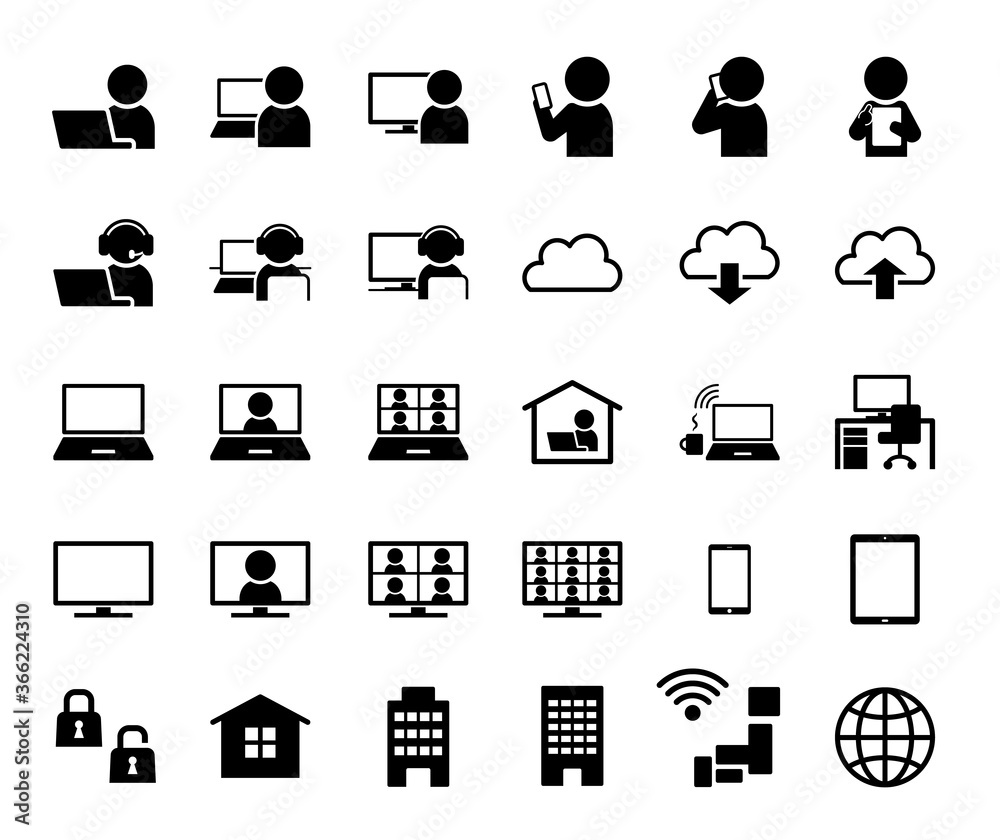 テレワークシンプルアイコンセット 白黒 Stock Vector Adobe Stock