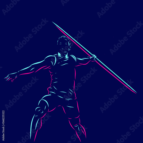 javelin line pop art potrait logo colorful design with dark background. Abstract vector illustration. Isolated black background for t-shirt, poster, clothing, merch, apparel, badge design