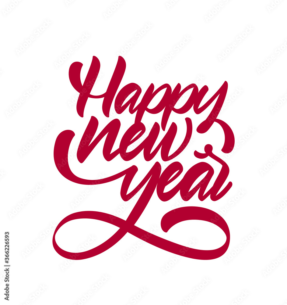 Obraz premium Handwritten calligraphic brush type lettering of Happy New Year.