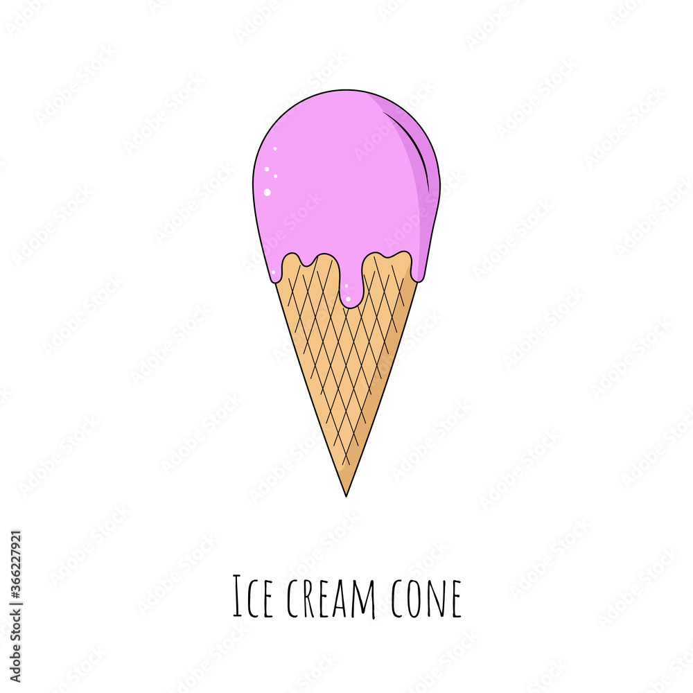 Ice cream cone. Isolated object on white. Vector cartoon illustration. Ice cream cone. Isolated object on white. Vector cartoon illustration.