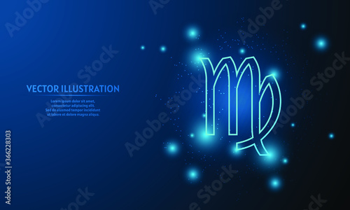 Glowing virgo icon on blue abstract background. low poly zodiac icon backgraound.