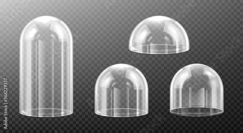 Spherical glass domes on transparent background. Vector illustration