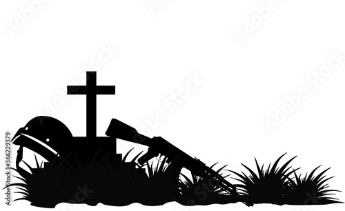 Stop War Save Life,soldier gun and helmet vector. Grave of a fallen soldier,Death of the military.