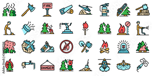 Wildfire icons set. Outline set of wildfire vector icons thin line color flat on white