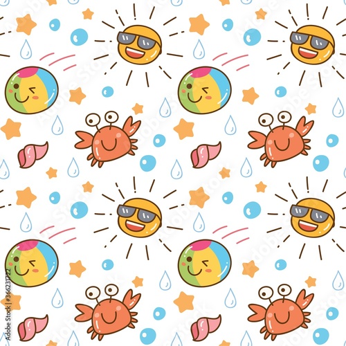 Summer themed kawaii seamless pattern, can be use for fabric printing, background etc