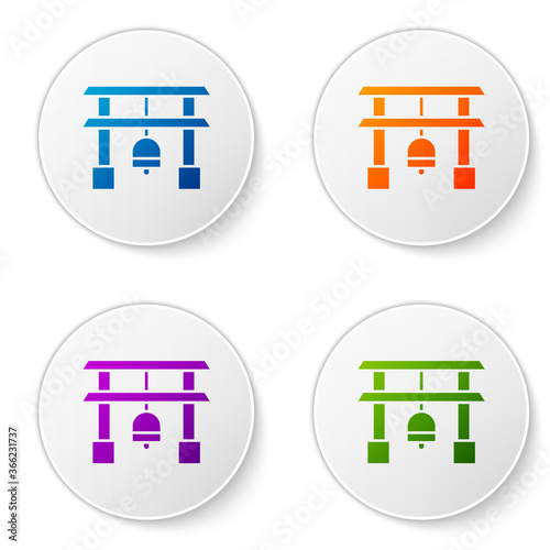 Color Japan Gate icon isolated on white background. Torii gate sign. Japanese traditional classic gate symbol. Set icons in circle buttons. Vector Illustration.