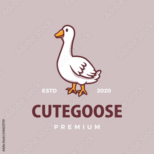 cute goose cartoon logo vector icon illustration