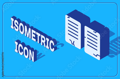 Isometric The commandments icon isolated on blue background. Gods law concept. Vector Illustration.