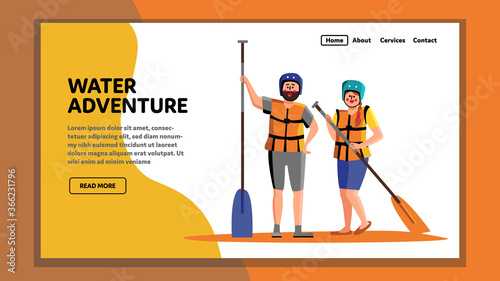 Water Adventure Tourists Sport Equipment Vector Illustration