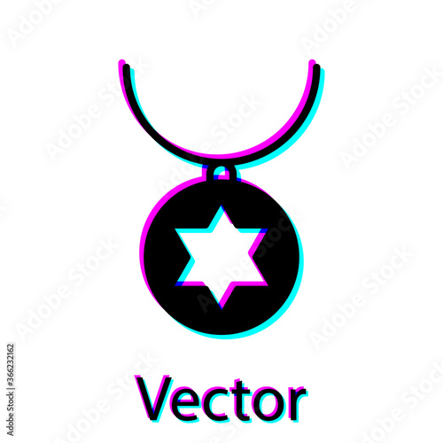 Black Star of David necklace on chain icon isolated on white background. Jewish religion. Symbol of Israel. Jewellery and accessory. Vector Illustration.