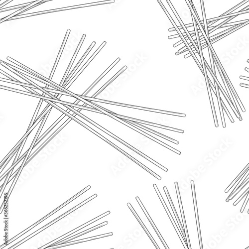 Seamless background. Spaghetti isolated on white background. Spaghetti pasta uncooked.Ingredient for preparing noodles. Home cooking concept. Vector illustration, engraving, outline, ink.