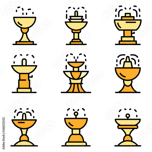 Drinking fountain icons set. Outline set of drinking fountain vector icons thin line color flat on white