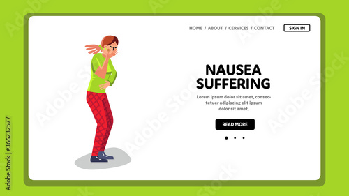 Nausea Suffering And Vomiting Sick Woman Vector