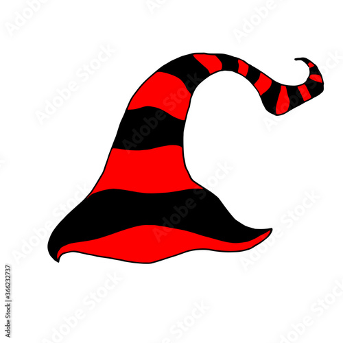 Happy Halloween. Cartoon striped witch hat with buckle isolated on white background.
