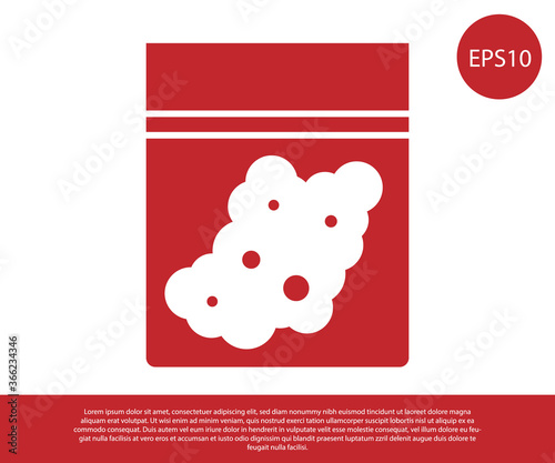 Red Plastic bag of medicinal cannabis icon isolated on white background. Health danger. Vector Illustration.