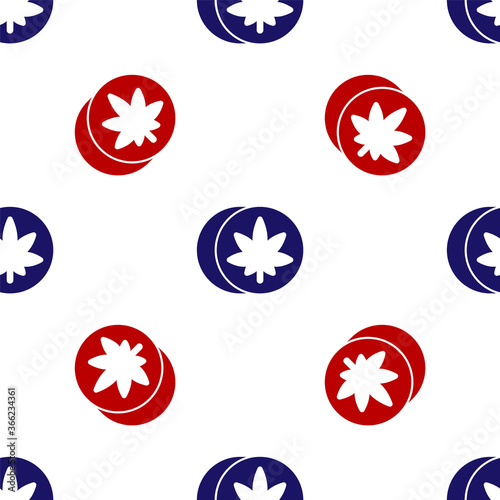 Blue and red Herbal ecstasy tablets icon isolated seamless pattern on white background. Vector Illustration.