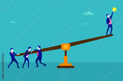 Business teamwork vector concept: Working together to achieve the company goal