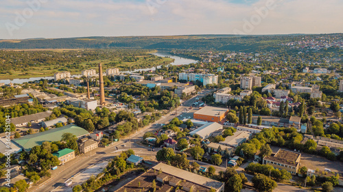 Aerial view shot 4k high resolution of the city Soroca in the northern part of Republic of Moldova