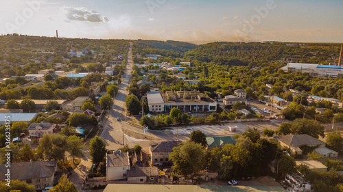Aerial view shot 4k high resolution of the city Soroca in the northern part of Republic of Moldova