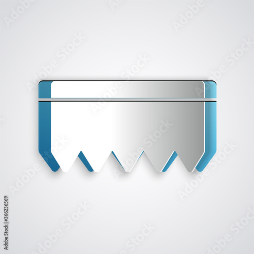 Paper cut Sponge with bubbles icon isolated on grey background. Wisp of bast for washing dishes. Cleaning service logo. Paper art style. Vector Illustration.