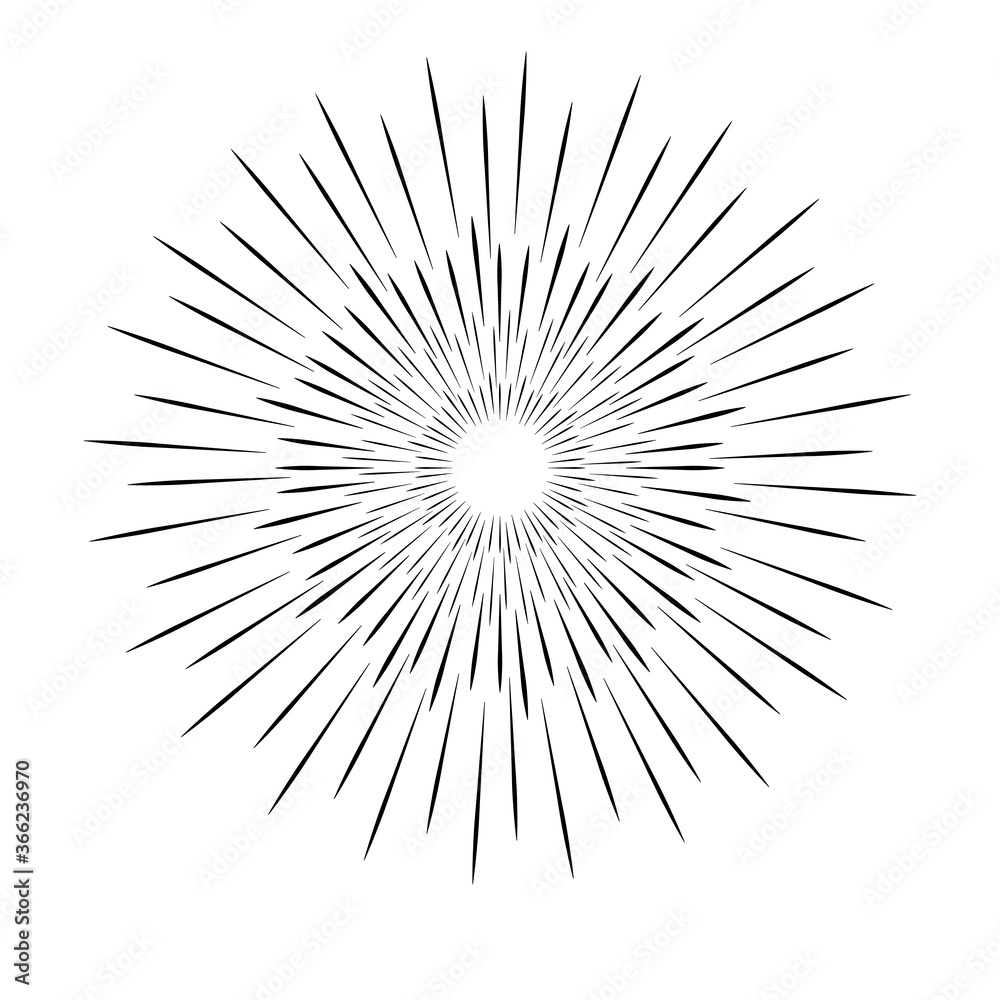 Sun burst, star burst sunshine. Radiating from the center of thin beams, lines. Sun burst, star burst sunshine. Radiating from the center of thin beams, lines.