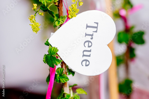 Canvas Print Wedding decoration wooden heart shape white pink and green with lettering faithf
