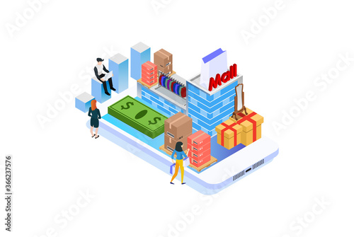 Modern Isometric Activity Online shopping concept with character, Suitable for Diagrams, Infographics, Game Asset, And Other Graphic Related Assets © Fectopus
