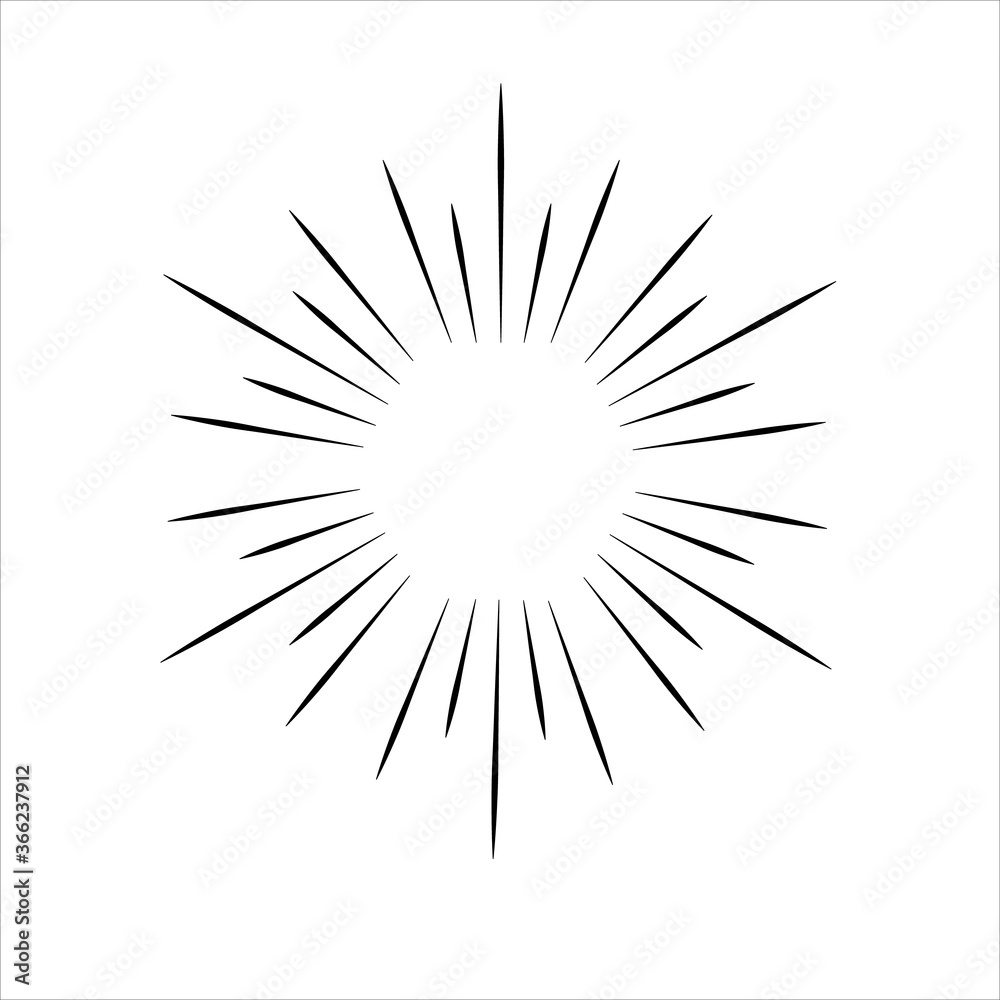 Sun burst, star burst sunshine. Radiating from the center of thin beams, lines. Sun burst, star burst sunshine. Radiating from the center of thin beams, lines.