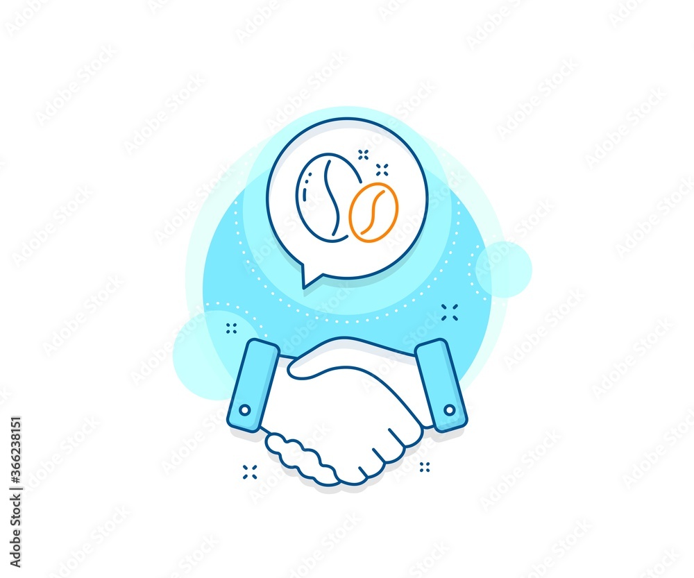Hot cappuccino seed sign. Handshake deal complex icon. Coffee beans line icon. Roasted seeds symbol. Agreement shaking hands banner. Coffee beans sign. Vector Hot cappuccino seed sign. Handshake deal complex icon. Coffee beans line icon. Roasted seeds symbol. Agreement shaking hands banner. Coffee beans sign. Vector