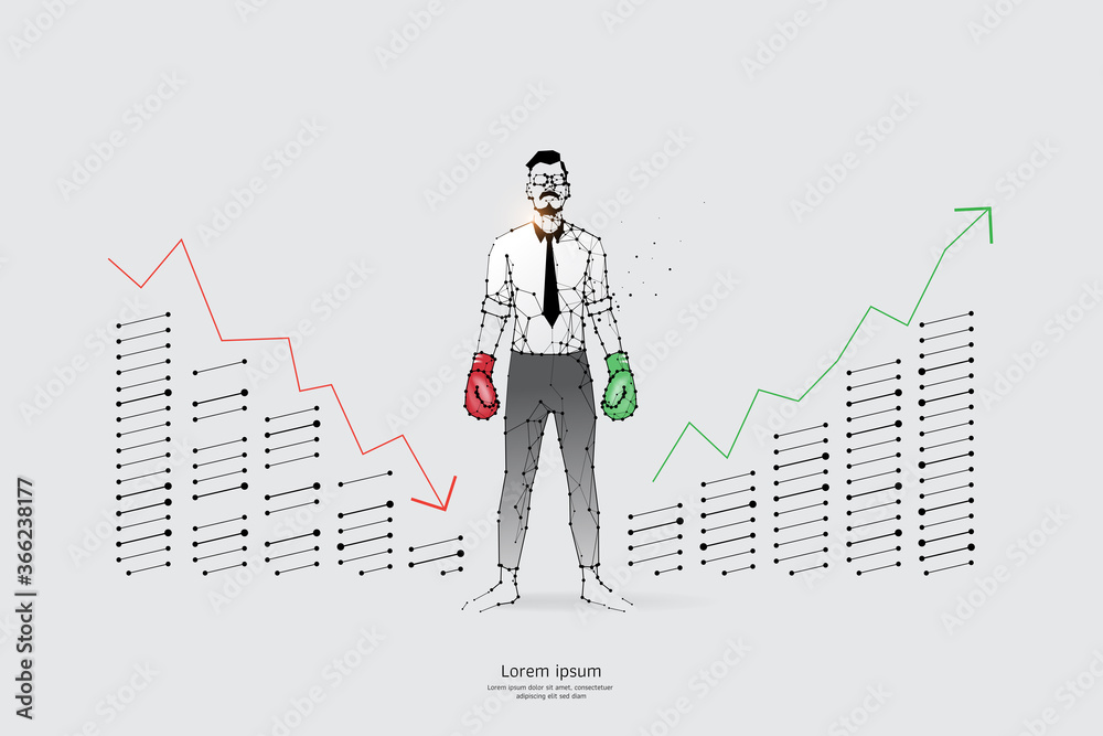 The particles, geometric art, line, and the dot of a business man The particles, geometric art, line, and the dot of a business man