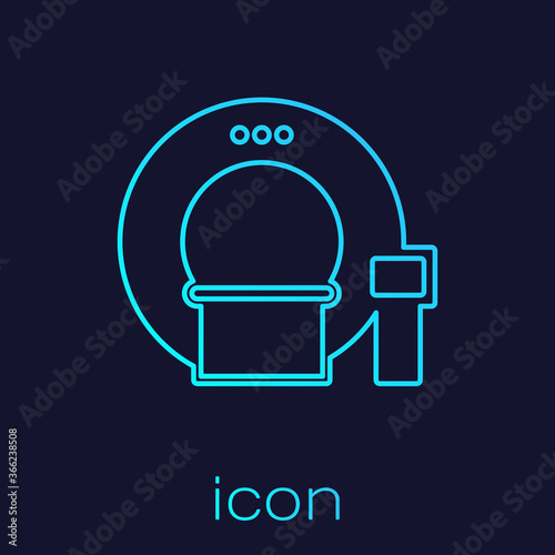 Turquoise line Tomography icon isolated on blue background. Medical scanner, radiation. Diagnosis, radiology, magnetic resonance therapy. Vector Illustration.
