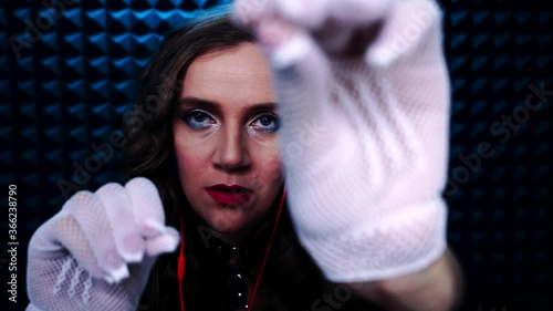 ASMR relaxing gloves and hand sounds. White fishnet glove is the best trigger for deep relax, fall asleep. Mouth sound. Hands visual touching, massage. Close rustling from ear to ear fingers movements