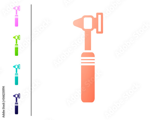 Coral Medical otoscope tool icon isolated on white background. Medical instrument. Set color icons. Vector Illustration.