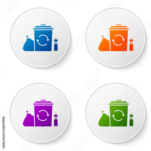 Color Recycle bin with recycle symbol icon isolated on white background. Trash can icon. Garbage bin sign. Recycle basket. Set icons in circle buttons. Vector Illustration.