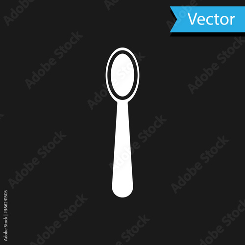 White Disposable plastic spoon icon isolated on black background. Vector Illustration.