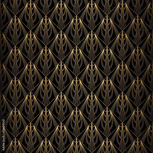 Art Deco Pattern. Vector gold black background
