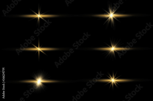 Set of flashes, Lights and Sparkles on a transparent background.